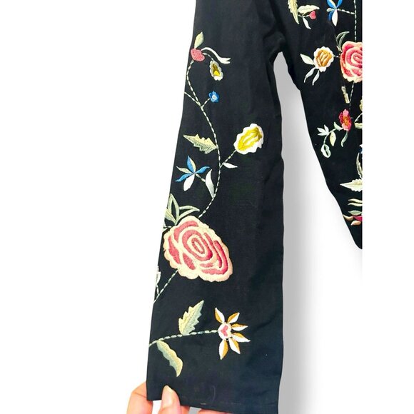 Soft Surroundings Tie Front Blazer Jacket Size Med Floral Black Pink Embroidered - Picture 7 of 14